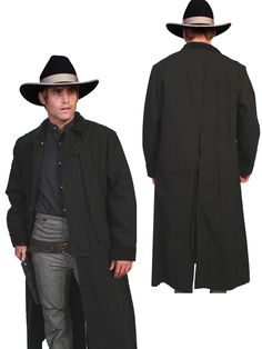 Scully RangeWear Mens Black 100% Cotton Long Overcoat Duster Coat Wyatt Earp, Wilde Westen, Long Overcoat, Movie Costumes, Bad Weather, Old West, Tombstone