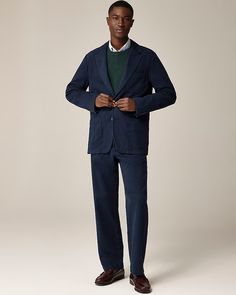 J.Crew: Kenmare Relaxed-fit Suit Jacket In Italian Cotton Blend For Men Single Breasted Cotton Outerwear With Suit Collar, Classic Semi-formal Cotton Outerwear, Semi-formal Cotton Outerwear For Fall, Semi-formal Fall Cotton Outerwear, Cotton Semi-formal Outerwear For Fall, Classic Cotton Outerwear With Suit Collar, Classic Single Button Cotton Blazer, Unstructured Long Sleeve Cotton Blazer, Casual Cotton Sport Coat For Semi-formal Occasions