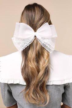 The Lulus Precious Energy White Tulle Embroidered Hair Bow Barrette will become a beloved accessory that you'll reach for again and again! This super darling hair bow is composed of sheer tulle and floral embroidered mesh that creates a trendy, oversized layered silhouette. A shiny silver barrette closure secures your locks for adorable all-day wear. Bow Measures 5" Long And 9" Wide. 90% Polyester, 10% Iron. Imported. Lulus | Precious Energy White Tulle Embroidered Hair Bow Barrette. Embroidered Hair Bows, Bow Barrette, White Tulle, Shiny Silver, Hair Bow, Hair Pins, Hair Bows, Apparel Accessories, Hair Accessories