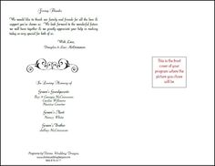 a wedding program is shown with the wording in red and black on white paper