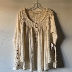 Nwt Free People Button Up Blouse. Cream Colored With Great Button Details. Super Cute. Casual Fall Blouse With Covered Buttons, Bohemian Long Sleeve Tops With Button Closure, Bohemian Tops With Button Cuffs And Long Sleeves, Bohemian Long Sleeve Top With Button Closure, Cream Tops With Buttons For Daywear, Peasant Blouse With Buttons For Spring, Long Sleeve Cream Tops With Buttons, Spring Peasant Blouse With Buttons, Beige Bohemian Tops With Buttons