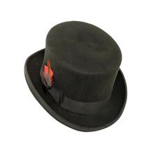 For the dapper gentleman, the Majestic | Men's Top Hat is a timeless classic that lends an air of sophistication and refinement. Crafted from sumptuous wool, this top hat exudes luxury, available in black and white carriage hat band and delicate ribbon and feather accents. Its exquisite craftsmanship will make you look and feel like a true gentleman. This sweatband is sewn in but don't sweat it. It comes with Free size adjustment pads to size it down. A $10 dollar value. Kentucky Derby Fur Felt Top Hat With Curved Brim, Classic Wool Hats For Derby, Formal Wool Hat Bands For Winter, Classic Fedora Hat For Derby, Winter Formal Wool Hat Bands, Black Formal Boater Hat With Flat Brim, Formal Black Boater Hat With Flat Brim, Classic Fedora Felt Hat For Derby, Formal Wool Felt Hat For Winter