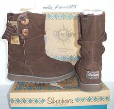 Premium Quality SKECHERS AUSTRALIA Women CHOCOLATE Suede Button Mid Calf Faux Fur Boot 6 M $80, Womens Shoes Uggs 2000s, Zucca Boots, Cute Winter Shoes, Cute Ugg Boots, Steel Toed Boots, Unrealistic Wishlist, Mukluk Boots, Pixie Boots, Fuzzy Boots