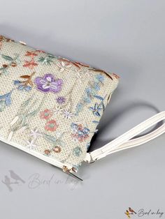 Bird in Bag - Embroidered Straw Tote Bag Handheld Embroidered Bags For Everyday Use, Spring Crossbody Bag With Zipper Pouch, Embroidered Rectangular Shoulder Bag For Spring, Spring Travel Shoulder Bag With Multicolor Embroidery, Multicolor Embroidered Bags For Everyday Spring Use, Cream Pouch Bag For Spring, Spring Multicolor Embroidery Shoulder Bag For Daily Use, Rectangular Embroidered Bags For Everyday Use, Handheld Bags With Multicolor Embroidery For Everyday Use