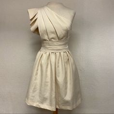 Women's Polyester One Strap, With Ruffles On Strap And At Waist Built In Belt Cream Colored Dress (X-Sm)2 (Sm)1 Shop Secondchancepg.Com For An Additional 10% Off. Use Discount Code Pm10 Elegant Pleated Cotton Mini Dress, Beige One-shoulder Dress For Formal Occasions, Elegant One-shoulder Cotton Dress, Elegant One Shoulder Cotton Dress, Beige One-shoulder Wedding Dress, Beige One-shoulder Dress For Wedding, Chic Cotton Wedding Dress, Beige One-shoulder Cocktail Dress, Elegant Cotton Cocktail Dress