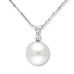 This elegant necklace for her features a lustrous 9mm South Sea cultured pearl topped by a 1/20 carat round diamond. Crafted of 14K white gold, the pendant suspends from an 18-inch rope chain that secures with a spring ring clasp. Jewelry Education, Jewelry Advice, Necklace For Her, Cultured Pearl Necklace, Elegant Necklace, Pearl Types, Elegant Necklaces, Pearl Size, Rope Chain