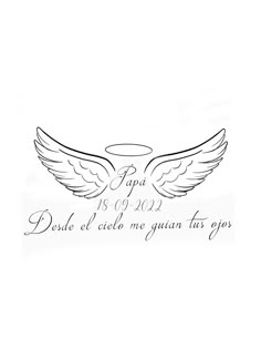 the back side of a white wall with an angel on it and words written in cursive writing