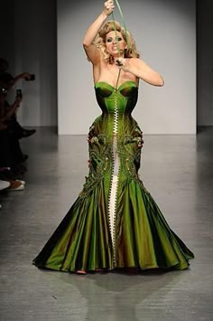 Immodesty Blaize, Couture Corset, Green Couture, Dream Costume, Drag Ideas, Hot Couture