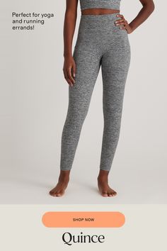 From yoga days to lounge days, our Pocket Leggings are light and breathable, letting you focus on your flow. Quick-drying, moisture-wicking, anti-microbial fabric with the 4-way stretch you love keep you comfortable all day long. Plus, the hidden waistband pocket fits a card or a key for unencumbered outdoor activities.  | Quince | Women's Ultra-Soft High-Rise Pocket Legging in Heather Grey, Size Medium, 100% Polyester Yoga Day, Heather Green, Low Impact Workout, Pocket Leggings, Quince, Forest Green, Quick Dry, Moisture Wicking, Outdoor Activities