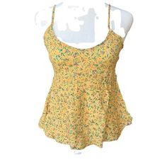 Perfect Little Tank For That Warmer Weather. Great Material Never Shrinks Great Color For Any Outfit Jeans Or Shorts New With Tags. Spring Beach Camisole With Built-in Bra, Casual Tops With Built-in Bra For Beach Season, Spring Beach Tops With Built-in Bra, Beachwear Tops With Spaghetti Straps And Built-in Bra, Yellow Tops With Built-in Bra For Spring, Floral Print Cami Camisole For Beach, Beach Floral Camisole, Yellow Summer Top With Built-in Bra, Summer Floral Print Camisole For Beach