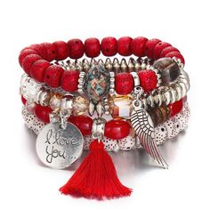 PRICES MAY VARY. MATERIAL - Red Bohemian bracelet, alloy Plated Chains harder to fade, and selected High quality crystal，Hypoallergenic Bracelet crafted from alloy.Lead free,nickel free eco-friendly alloy .It will never fade and is not allergy for your skin.No harm to health OCCASSION - bohemian bracelet is suitable for wedding , engagement , prom , dinner party , birthday party , daily life,any occasion you want to be more charming ADJUSTABLE SIZE - Length is Adjustable,Durable Rope, Never Need Making Beaded Jewelry, Gemstone Bangle Bracelets, Colorful Bead Bracelets, Memory Wire Jewelry, Fashion Angels, Red Beaded Bracelet, Bracelets Adjustable, Bracelets Boho, Gemstone Bangle