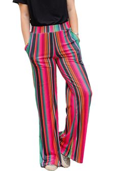 Multicolor High Waist Serape Print Wide Leg Pants Casual Multicolor High Waist Wide Leg Pants, Colorful Fitted Casual Pants, Multicolor Stretch Trousers, Multicolor Stretch Wide Leg Pants, Stretch Multicolor Wide Leg Pants, Multicolor Stretch Full-length Pants, Stretch Multicolor Pants, Stretch Multicolor Full-length Pants, Multicolor Full Length Pants