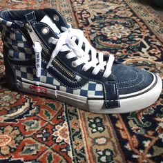 Rare Vans Vault, Navy And Cream High Top Sneakers Urban Style Vans Custom Lace-up Sneakers, Rare Vans, Vans Vault, Dream Bags, Shoes Vans, Vans Sk8 Hi, Sk8 Hi, Vans Sk8, Womens Vans