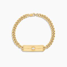 The Talisman is known all over the world, spanning many cultures and religions, as a symbol to protect against the evil eye and bring you luck and good fortune. 14k gold plated talisman id bracelet with cubic zirconia on 4mm curb chain. Available in two lengths. Talisman Id Pendant: 1.25" x .25" x 2mm The Evil Eye, Id Bracelets, Good Fortune, Curb Chain, Evil Eye, Cubic Zirconia, Gold Plate, Plating, Bring It On