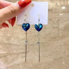 Add A Touch Of Elegance To Your Look With These Stunning Women's Blue Crystal Love Heart Long Tassel Dangle Drop Earrings. The Earrings Feature A Beautiful Heart-Shaped Blue Crystal With A Tassel Attached To It, Providing A Unique And Stylish Look. Perfect For Any Occasion, These Earrings Will Add A Pop Of Color To Any Outfit And Make A Statement. Material: High Quality Alloy/Zircon/Crystal Size3.46"X0.55" Trendy Blue Heart Earrings For Gift, Blue Heart Earrings For Party, Valentine's Day Blue Heart Earrings, Blue Heart Earrings For Gift, Blue Heart-shaped Earrings For Party, Trendy Blue Tassel Drop Earrings, Blue Heart-shaped Earrings With Heart Charm, Blue Heart-shaped Earrings For Valentine's Day, Blue Heart Earrings For Valentine's Day