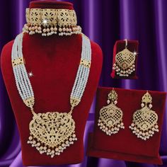 This Is Beautiful Indian Punjabi Gold Jadau  Hasli Necklace With  Raniharr Earings For Women ANd Girls / Punjabi Jadau Combo Set With Neckline Passa Tikka Hairpin Combo Set /Indian Wedding Set / Punjabi Wedding Set / Jadau Jewelery / Jadau Necklace / Gold Jewellery / Sangeet Jewellery / Baraat Jewellery / Jaggo Set / Mangtikka Set/ Passa Tikka / MADE WITH REAL NAVRATAN JADAU , Gold And Pearls. For any Query DM ME. thank You :) Luxury Silver Bridal Necklace For Ceremonial Occasions, Elegant Kundan Necklace For Wedding And Festivals, Traditional Jewelry With Intricate Design For Ceremonies, Traditional Jewelry For Ceremonies With Intricate Design, Elegant Ceremonial Meenakari Jewelry Sets, Elegant Ceremonial Bridal Necklace With Tilla, Gold Bridal Accessories For Wedding And Festivals, Elegant Ceremonial Bridal Necklace For Festivals, Luxury Wedding Jewelry Sets