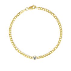 Introducing the epitome of luxury: our 14K Gold Solitaire Diamond Cuban Chain Bracelet. Crafted with meticulous precision, this exquisite piece marries the timeless allure of a solitaire diamond with the bold and iconic design of a Cuban chain.The 14K gold Cuban chain, known for its distinctive links, provides a sophisticated backdrop for the dazzling 3mm single solitaire diamond.✪ DETAILS•14k Gold (Stamped 14K for Purity Authenticity)• 3mm Cuban Link Chain• Size: 7 inches• Weight: 2.81 grams✪ N Classic Cubic Zirconia Chain Bracelet For Anniversary, Luxury Yellow Gold Diamond Bracelet With Single Diamond, Luxury White Gold Bracelet With Single Diamond, Formal Diamond Chain Bracelet With Brilliant Cut, Formal Gold Bracelet With Single Diamond, Formal Fine Jewelry Gold Bracelet With Single Diamond, Classic Round Gold Bracelet With Diamonds, Classic Gold Bracelet With Diamonds, Classic Gold Diamond Bracelet With Round Cut