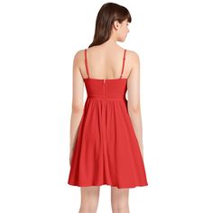 Introducing our Knitted Chiffon Cami Short Dress - a stunning red dress perfect for any occasion. Made from a high-quality, slightly stretchy material, this dress features a spaghetti strap design, V-neckline, a high waist, flared hemline, and a back-hidden zipper. Suitable for parties, vacations, festivals, and more, this dress is perfect for anyone who wants to feel confident and stylish while staying comfortable. Add this versatile dress to your wardrobe today, and be ready to turn heads. Model is 5'10.5"/179cm(B:33.86"/86cm, W:24.41"/62cm, H:36.22"/92cm) and wearing a size Medium; Designed to have a regular fitMachine Washable; Do Not Bleach Elegant Red Sleeveless Dress With Spaghetti Straps, Fitted Chiffon Sleeveless Dress With Spaghetti Straps, Chiffon Sundress With Spaghetti Straps For Parties, V-neck Dresses With Adjustable Straps For Cocktail, V-neck Cocktail Dress With Adjustable Straps, Cocktail Dresses With Adjustable Straps And V-neck, Cocktail Dress With Adjustable Straps And V-neck, Solid V-neck Dress With Adjustable Straps, Adjustable Straps V-neck Dress