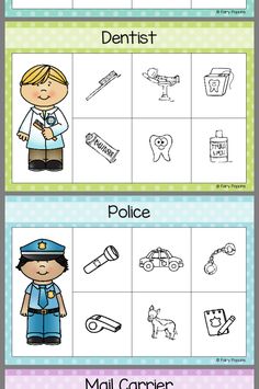 two pictures with different words on them, one is police and the other is dentist