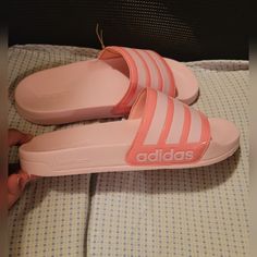 Adidas Women's Adilette Shower Pink/White Sandals Size 8. Slides Are Brand New, Never Worn, Without Box. Adidas Sandals For Summer Sports, Trendy Open Toe Sports Sandals, Spring Sports Slip-on Sandals, Adidas Sporty Flat Slides, Adidas Casual Slides For Spring, Sporty Synthetic Flip Flops For Spring, Adidas Slides With Cushioned Footbed For Beach, Adidas Slides For Spring, Sporty Flat Adidas Slides