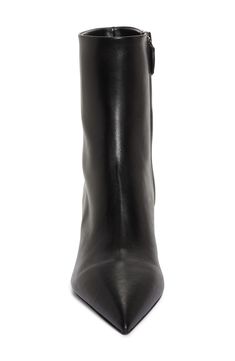 A crescent heel balances the svelte pointy toe of this Italian-crafted boot in luxuriously smooth calfskin leather. 2" (55mm) heel Side zip closure Leather upper, lining and sole Made in Italy Designer Shoes Classic Heeled Boots With Stacked Heel And Pointed Toe, Pointed Toe Heeled Boots With Heel Tab, Formal Chelsea Boots With Sculpted High Heel, Pointed Toe Calf Leather Mid-calf Boots For Work, Sleek Mid-calf Boots With Sculpted Heel For Formal Occasions, Calf Leather Heeled Boots With Pointed Toe, Formal Pointed Toe Heeled Boots With Heel Pull Tab, Elegant High Ankle Boots With Sculpted Heel, Fall Evening Wedge Boots With Pointed Toe