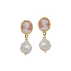 Pink Mini Cameo & Pearls Stud Earrings | Vintouch Italy | Wolf & Badger Victorian Pearl Earrings For Pierced Ears, Elegant Cameo Earrings, Cameo Earrings For Gift, Classic Cameo Earrings For Wedding, Blue Topaz Bracelet, Cameo Earrings, New Century, Cameo Jewelry, Italian Jewelry