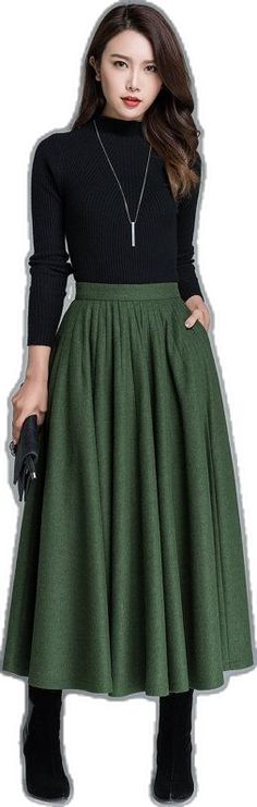 Fall Midi Pencil Skirt With Pockets, Green Midi Skirt For Fall, Long Green Skirt For Fall, Green Skirted Skirt For Fall, Knee-length Green Skirt For Fall, Green Winter Midi Skirt, Green Knee-length Skirt For Fall, Green Knee-length Fall Skirt, Green Midi Skirt For Winter