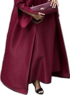 Elegant Solid Abaya For Fall, Elegant Solid Color Abaya For Fall, Elegant Formal Abaya For Fall, Elegant Burgundy Outerwear For Party, Elegant Burgundy Party Outerwear, Elegant Evening Abaya For Fall, Elegant Cape Abaya For Evening, Elegant Evening Abaya With Cape, Elegant Cape Style Evening Abaya