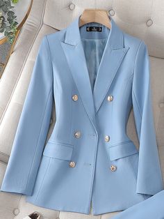 Sky Blue Blazer Women Outfit, Light Blue Suit Women Outfit, Light Blue Blazer Outfits For Women, Sky Blue Blazer, Light Blue Blazer, Office Suits, Prom 2024, Ladies Blazer, Office Professional