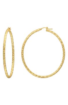 Diamond-cut texture catches and plays with the light on timeless hoop earrings handcrafted in Italy of shining 14-karat gold. Snap-post closure 14k gold Made in Italy 14k Gold Hoop Earrings, Diy Gifts For Him, Gold Hoops, Gold Hoop Earrings, Gold Earrings, Gifts For Him, Diamond Cuts, Jewelry Accessories, Hoop Earrings