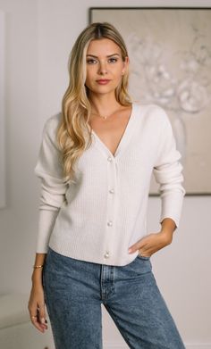 Valentina Luxe Cashmere Cardigan - 100% Luxury Cashmere | Ravella Elegant Soft Knit Cashmere V-neck Sweater, Elegant Cashmere V-neck Cardigan, Elegant Fitted Ribbed V-neck Sweater, Elegant Soft Knit V-neck Sweater For Fall, Elegant Knit V-neck Sweater For Winter, Classic V-neck Fine Knit Cardigan, Elegant Cashmere Button-up Sweater, Elegant Button-up Cashmere Sweater, Chic V-neck Sweater With Button Closure For Winter