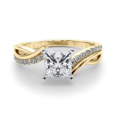 This timeless ring features 1/10 ctw. of radiant diamonds that reach down the band. A 0.25 ct. or larger center stone of any shape can be set with this ring. Square Cut Diamond Accent Rings In 14k Gold, Square Cut 14k Gold Rings With Diamond Accents, Lab Grown Diamond Ring With Princess Cut, 14k Gold Diamond Ring With Radiant Cut For Promise, Yellow Gold Diamond Ring With Square Cut, Diamond Square Cut Center Stone Wedding Ring, Promise Diamond Ring With Radiant Cut, Square Cut Diamond Promise Ring With Center Stone, Yellow Gold Diamond Ring With Brilliant Square Cut