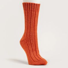 Women's Ribbed Sock - Orange Socks, Orange, Heels