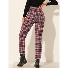 Style these trousers with a solid top for the ultimate look. With a zip and button fastening, these trousers sit at the point where style and practicality meet. How it is a bit high waist and how it gathers at the waist, adding shape to the body. Bolster your formal separates with a fashionable plaid style. Classic plaid pants feature a straight-fit leg for a relaxed vibe with work-to-weekend versatility. Red Straight Leg Bottoms With Button Closure, Trendy Red Bottoms With Button Closure, Red Fall Bottoms With Button Closure, Mockneck Sweater, Work Trousers, Social Activities, Boho Fall, Plaid Fashion, Plaid Pants