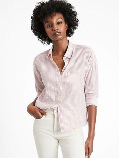 Stripe High-Low Shirt | Banana Republic Effortless Cotton Top With Shirttail Hem, Effortless Cotton Shirttail Hem Top, Oversized Cotton Shirt In Effortless Style, Relaxed Fit Cotton Blouse For Everyday, Cotton Blouse With Relaxed Fit For Everyday, Everyday Relaxed Fit Cotton Blouse, Relaxed Everyday Shirt For Fall, Relaxed Fall Shirt For Everyday Wear, Relaxed Everyday Fall Shirt