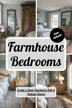 a collage of photos with the words farmhouse bedroom