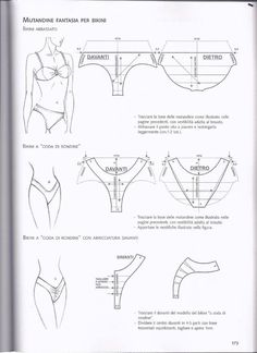 an open book with instructions on how to wear bikinis in different directions and measurements