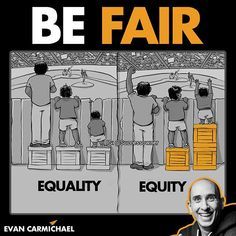 a man is standing in front of a poster with words on it that say, be fair