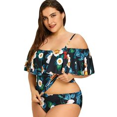 Plus Size Flounce Flowers Print Swimsuit - Colormix - 3T55077612 - Original Design-Women's Clothing  #OriginalDesignWomensClothing #Original #DesignWomen's #Clothing Off-shoulder Ruffled Swimwear For Vacation, Off-shoulder Ruffled Swimwear For Summer, Summer Off-shoulder Swimwear With Ruffles, Off-shoulder Swimwear For Beach Season, Off-shoulder Ruffled Swimwear For Poolside, Off-shoulder Swimwear For Pool, Summer Off-shoulder Swimwear For Poolside, Fitted Off-shoulder Swimwear For Beach Season, Off-shoulder Swimwear For Sunbathing Beach Season