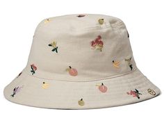 Madewell Fresca Fruit Embroidered Bucket Hat - Caps : Ground Madder : Add the Madewell Fresca Fruit Embroidered Bucket Hat to your ensemble and amp up your style appeal. Bucket-shaped design. Pull-on construction. Allover multicolored embroidered design. 100% cotton. Wipe clean with a damp cloth. Imported. Measurements: Circumference: 22 1 2 in Brim: 2 1 4 in Product measurements were taken using size SM/MD. Please note that measurements may vary by size. Retro Bucket Hat, Fruit Hat, Embroidered Bucket Hat, Hat Flower, Flower Hats, Eyelet Lace, Embroidered Design, Embroidered Flowers, Madewell