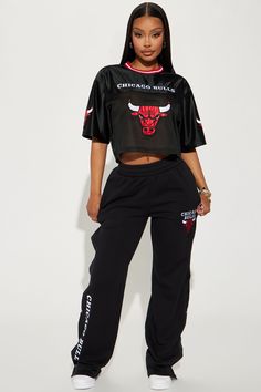 Available In Black. Straight Leg Pant Drawstrings Side Snap Closures Chicago Bulls Graphic Front Screen Shell 60% Cotton 40% Polyester Lining 60% Cotton 40% Polyester Imported | Chicago Bulls Snap Button Pants in Black size Medium by Fashion Nova Chicago Bulls Outfit, Cute Sweatpants Outfit, Cute Sweatpants, Streetwear Chic, Button Pants, Side Snap, Straight Leg Pant, Cute Lazy Outfits