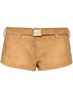 Find MIU MIU Belted Suede Shorts on Editorialist. camel brown suede gold-tone logo plaque front button and zip fastening belted waist Miu Miu Couture, Miu Miu Shorts, Suede Outfit Women, Miumiu Clothes, Fashion Brand Aesthetic, Miu Miu Clothes, Luxury Outfits Women, Miu Miu Clothing, Chic Shorts