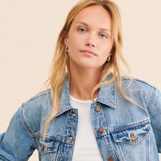 The Oversized Trucker Jean Jacket in Kelson Wash Oversized Medium Wash Cotton Denim Jacket, Madewell Oversized Trucker Jean Jacket, Casual Pre-washed Cotton Denim Jacket, Medium Wash Button-up Cotton Denim Jacket, Pre-washed Denim Blue Cotton Jacket, Jean Jacket, Perfect Fit, Free Shipping