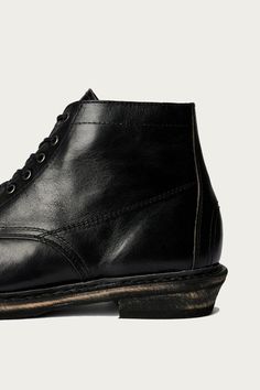 Expertly crafted in Italy, the Cortege Boot embodies a perfect blend of style and function. Made with premium black leather, it boasts a durable Vibram sole and metal details such as lace closure and a Our Legacy rivet. Step out in style and comfort with this mid-cut boot. Italian leather Mid cut Vibram lugged sole Kilger leather midsole from Germany Lace closure Metal eyelets Our Legacy metal rivet on tongue Popeye Magazine, Canoe Club, Comme Des Garcons Play, Our Legacy, Deep Black, Engineered Garments, Lug Sole, Pant Shirt, Sweater And Shorts