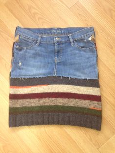 Hey, I found this really awesome Etsy listing at https://www.etsy.com/listing/485812178/ooak-ladies-denim-and-wool-upcycled-bum Warm Skirts, Ladies Denim, Striped Sweater, Stripe Sweater, Denim Women, Denim Skirt