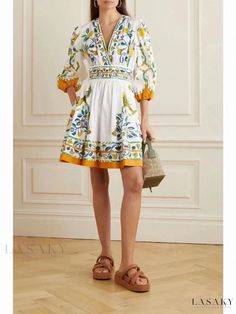 Lasaky - Australian Floral Print Midi Dress with Short Sleeves Dolly Fashion, Glasses Fashion Women, Dress With Short Sleeves, Warm Weather Outfits, Mini Robes, Floral Print Midi Dress, Print Midi Dress, Spring Summer 2023, Fashion 101