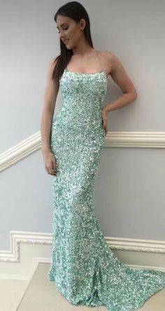 Glitrende mynte paljett havfrue lang fest promkjole for kvinner, skinnende kveldskjole One Shoulder Dress Long, Formal Prom Dresses Long, Rush Dresses, Spaghetti Strap Prom Dress, Backless Prom Dresses, فستان سهرة, Green Sequins, Dress Spaghetti, Evening Party Dress