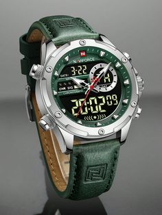 Men Water Resistant Round Pointer Quartz Watch As A Gift For Students Returning To School  Casual,Sporty        Men Watches, size features are:Bust: ,Length: ,Sleeve Length: Military Style Watches, Watches For Men Unique, Mens Digital Watches, Fancy Watches, Green Watch, Military Design, Mens Sport Watches, Gold Watch Men, Waterproof Watch