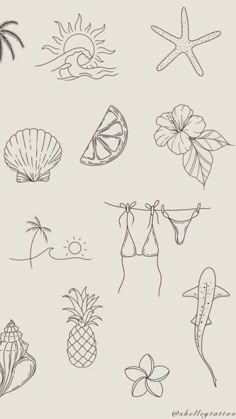 a drawing of different types of beach items