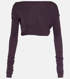 Lilies Jersey Cropped Top in Purple - Rick Owens | Mytheresa Stretch Cropped Versatile Tops, Stretch Cropped Top Versatile Style, Versatile Cropped Elastane Crop Top, Stretch Elastane Cropped Tops, Versatile Elastane Crop Top, Ruched Stretch Crop Top For Fall, Fall Stretch Ruched Crop Top, Stretch Ruched Crop Top For Fall, Versatile Fitted Crop Top For Layering